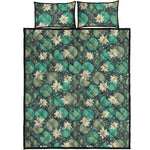 Frogs And Water Lilies Pattern Print Quilt Bed Set