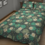 Frogs And Water Lilies Pattern Print Quilt Bed Set