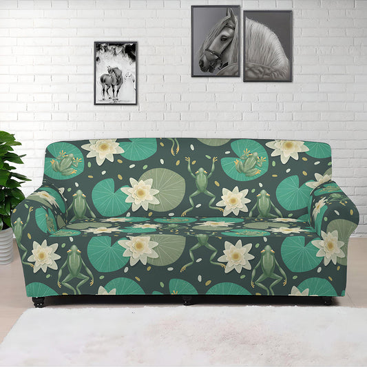 Frogs And Water Lilies Pattern Print Sofa Cover
