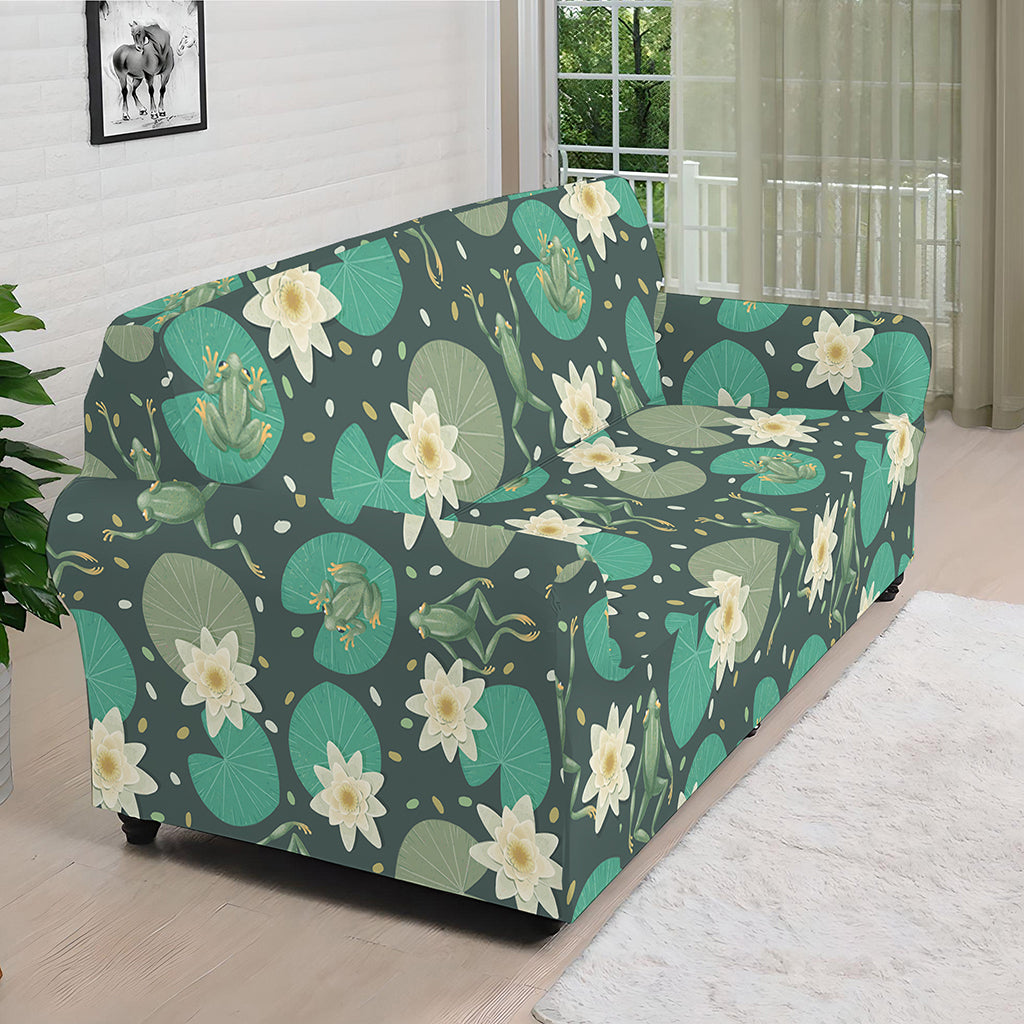 Frogs And Water Lilies Pattern Print Sofa Cover
