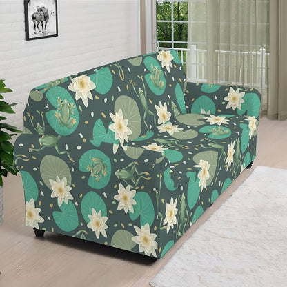 Frogs And Water Lilies Pattern Print Sofa Cover