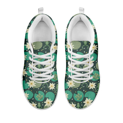 Frogs And Water Lilies Pattern Print White Sneakers