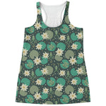 Frogs And Water Lilies Pattern Print Women's Racerback Tank Top