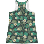 Frogs And Water Lilies Pattern Print Women's Racerback Tank Top