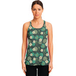 Frogs And Water Lilies Pattern Print Women's Racerback Tank Top