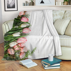 Pink And White Tulips Blanket