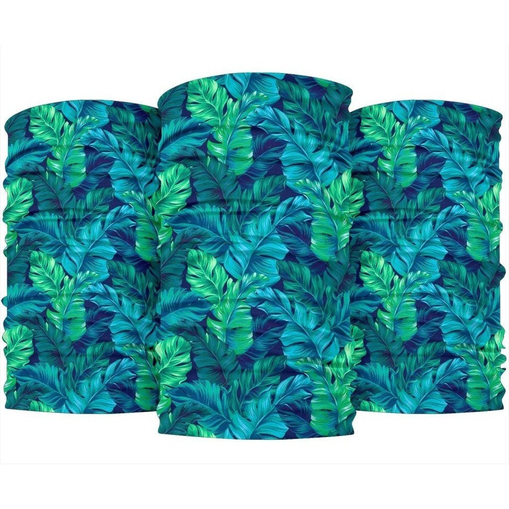 Turquoise Tropical Leaf Pattern Print 3-Pack Bandanas
