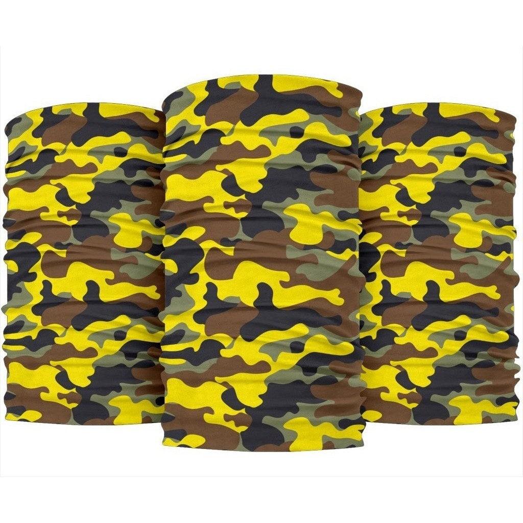 Yellow Brown And Black Camouflage Print 3-Pack Bandanas