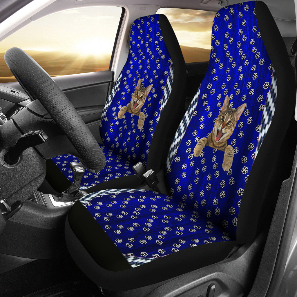 Blue Meow Pattern Universal Fit Car Seat Covers