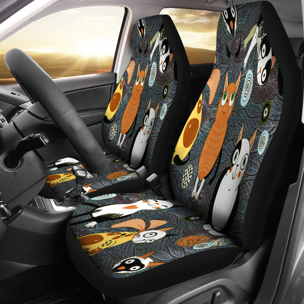 Funny Cartoon Cats Universal Fit Car Seat Covers