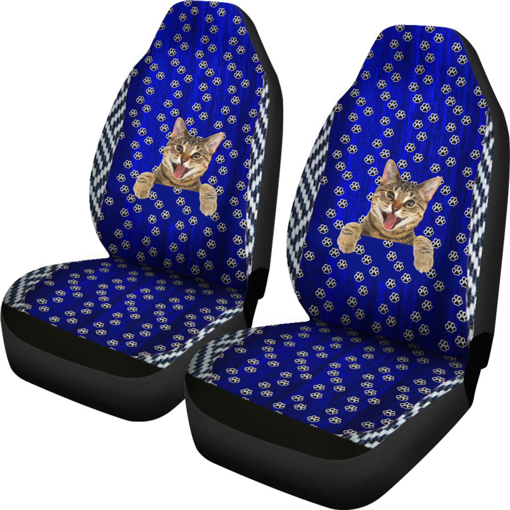 Blue Meow Pattern Universal Fit Car Seat Covers