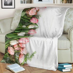 Pink And White Tulips Blanket