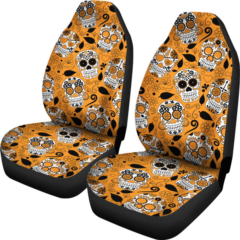 Orange Sugar Skull Universal Fit Car Seat Covers