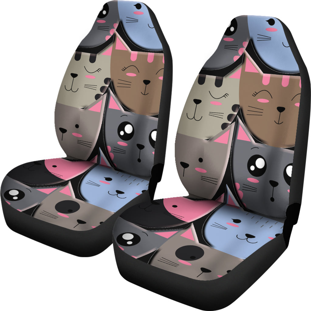 Kawaii Cat Faces Universal Fit Car Seat Covers