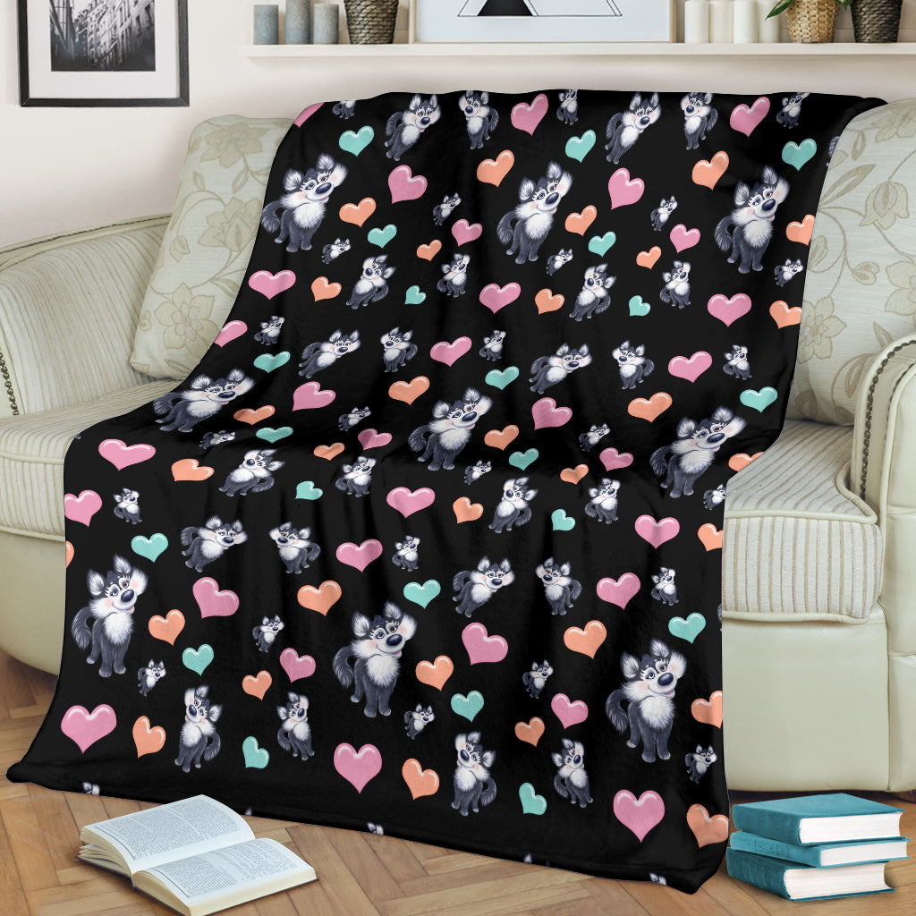 Lovely Husky Cartoon Pattern Blanket