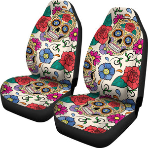 Flower Sugar Skull Universal Fit Car Seat Covers