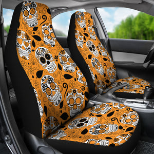 Orange Sugar Skull Universal Fit Car Seat Covers