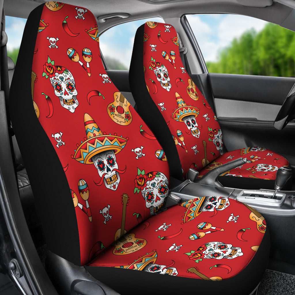 Red Sugar Skull Universal Fit Car Seat Covers