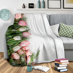 Pink And White Tulips Blanket