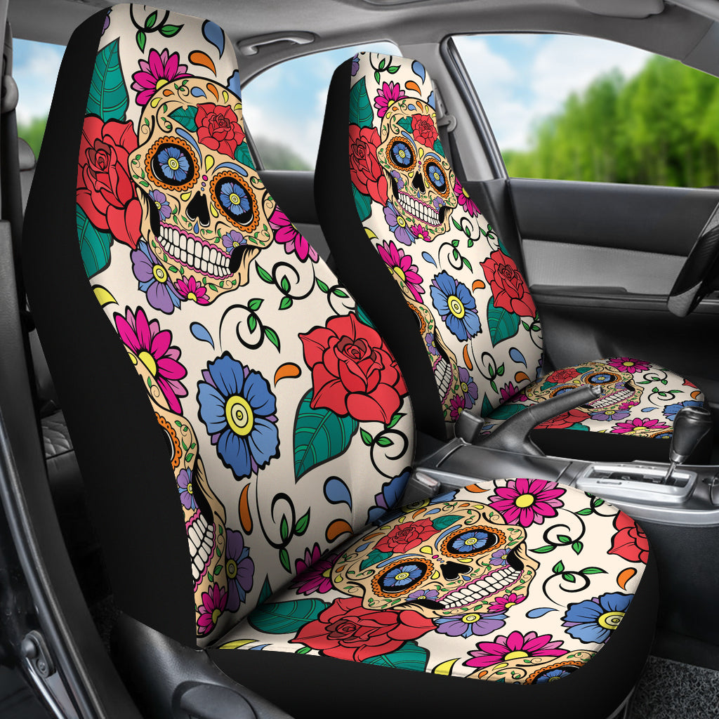 Flower Sugar Skull Universal Fit Car Seat Covers