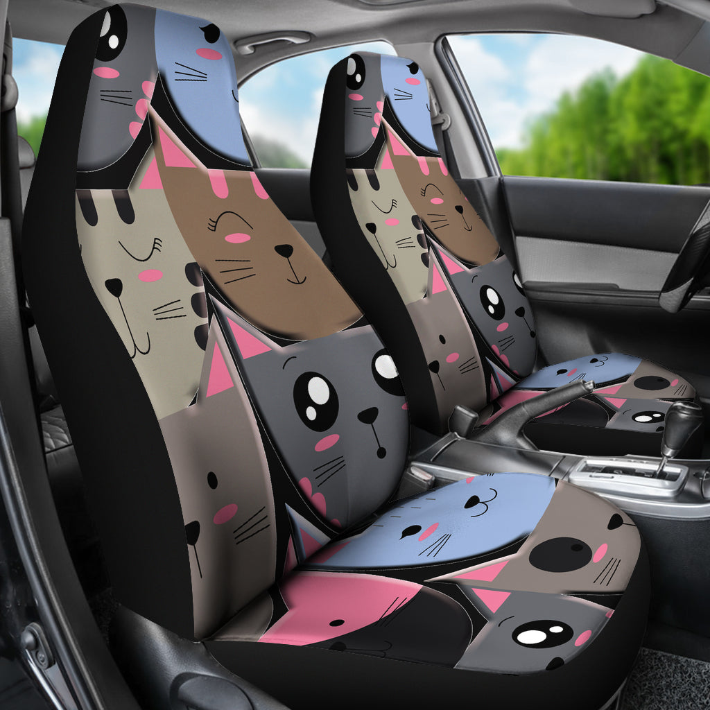 Kawaii Cat Faces Universal Fit Car Seat Covers