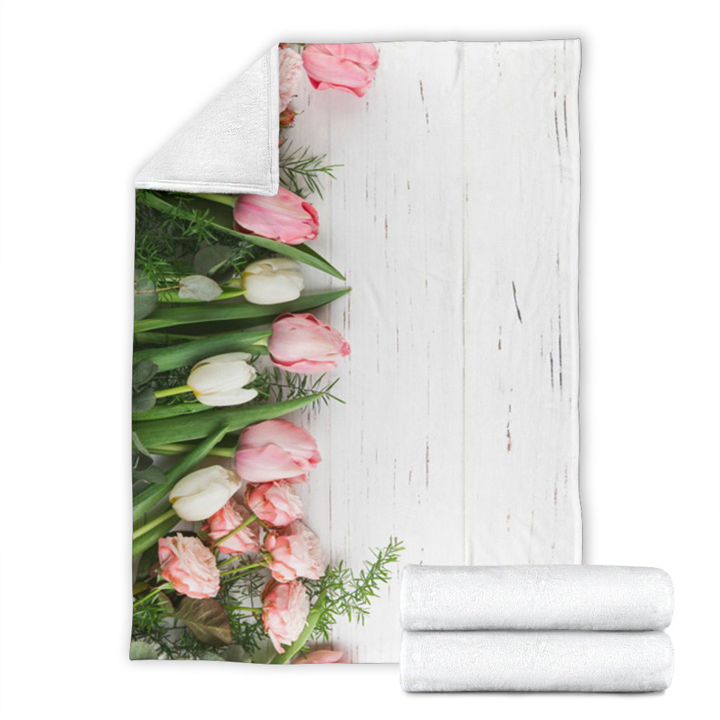 Pink And White Tulips Blanket