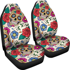 Flower Sugar Skull Universal Fit Car Seat Covers