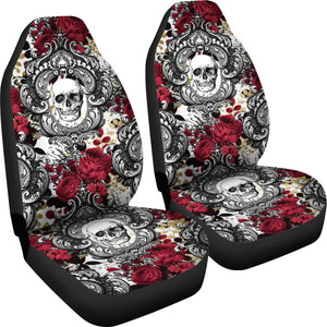 Gothic Skull And Red Roses Universal Fit Car Seat Covers