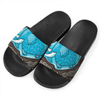 Frozen Mammoth And Fossil Print Black Slide Sandals
