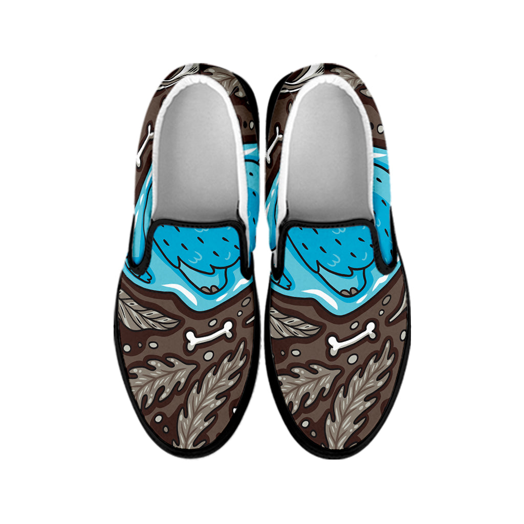 Frozen Mammoth And Fossil Print Black Slip On Shoes