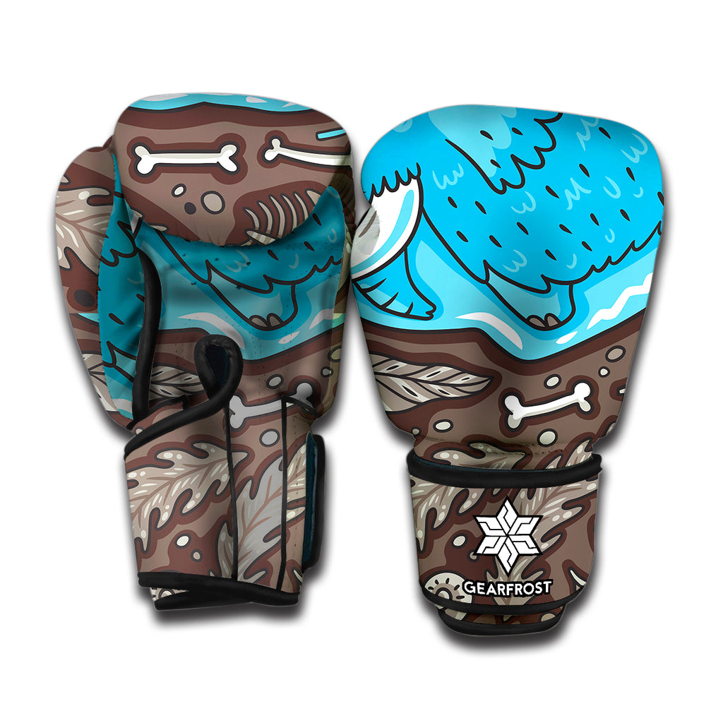 Frozen Mammoth And Fossil Print Boxing Gloves