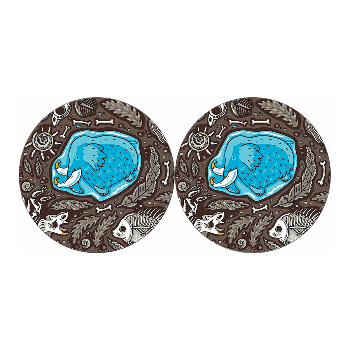 Frozen Mammoth And Fossil Print Car Coasters