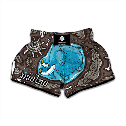 Frozen Mammoth And Fossil Print Muay Thai Boxing Shorts