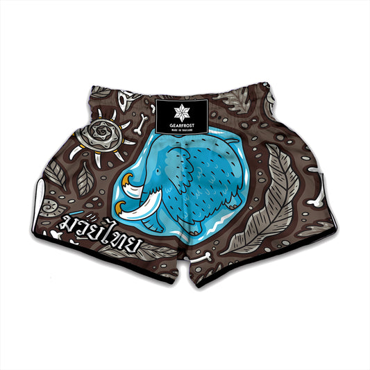 Frozen Mammoth And Fossil Print Muay Thai Boxing Shorts