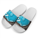 Frozen Mammoth And Fossil Print White Slide Sandals