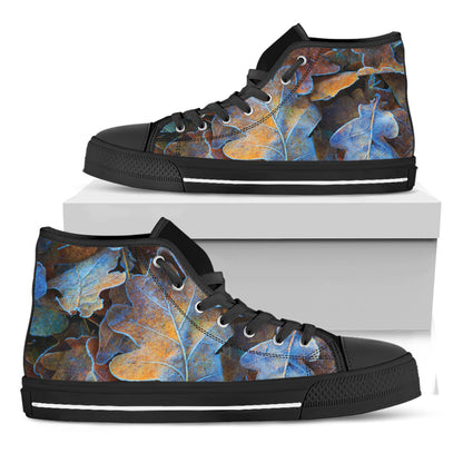 Frozen Oak leaf Print Black High Top Shoes