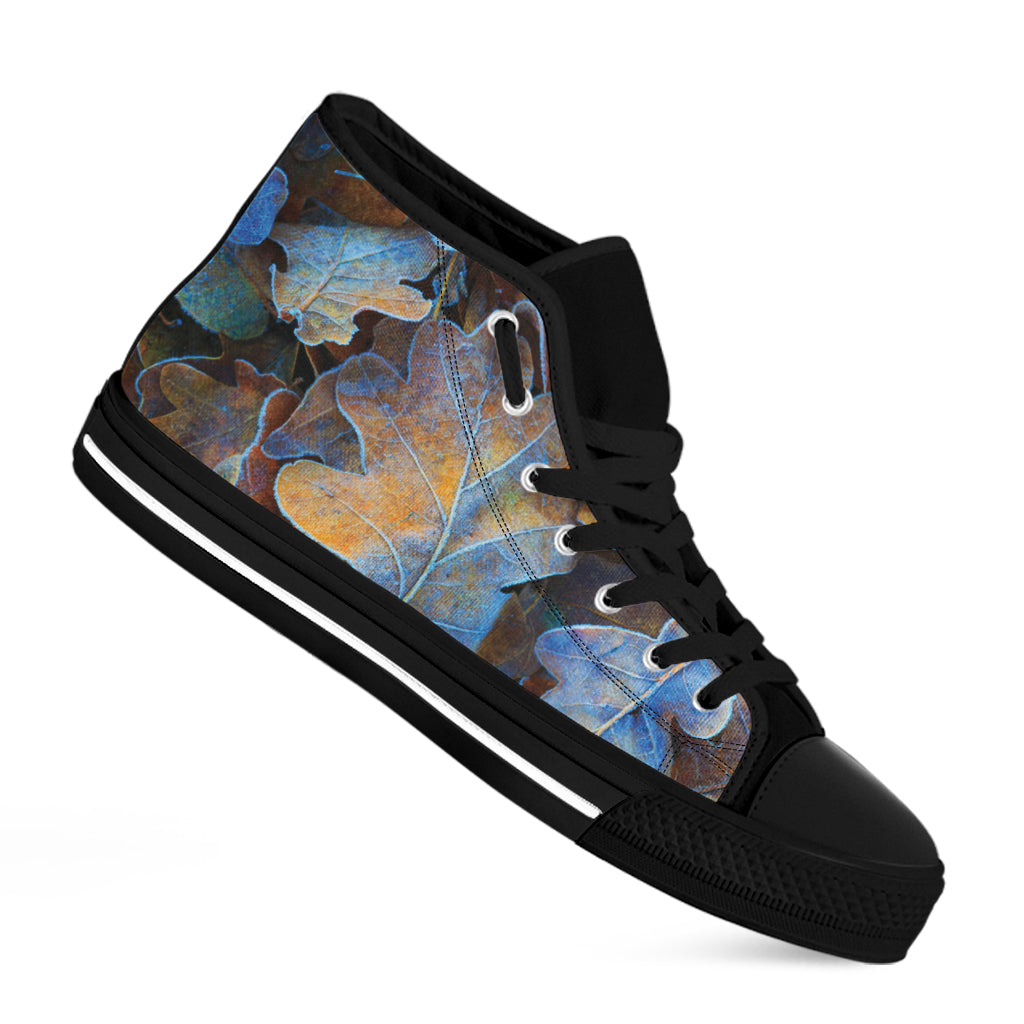 Frozen Oak leaf Print Black High Top Shoes