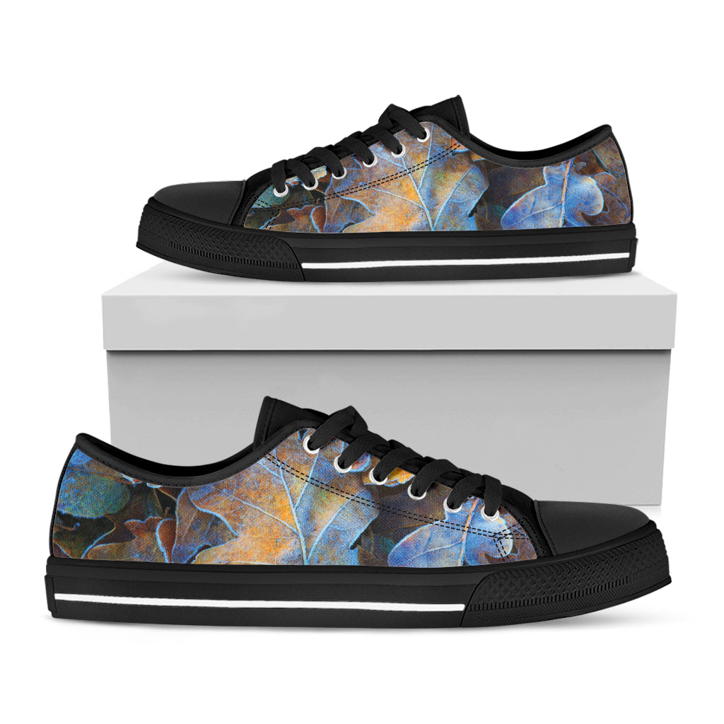 Frozen Oak leaf Print Black Low Top Shoes