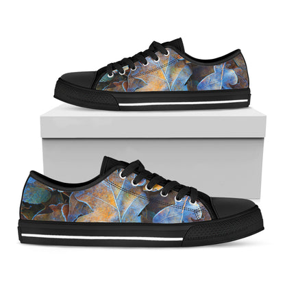 Frozen Oak leaf Print Black Low Top Shoes