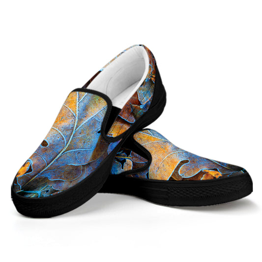 Frozen Oak leaf Print Black Slip On Shoes