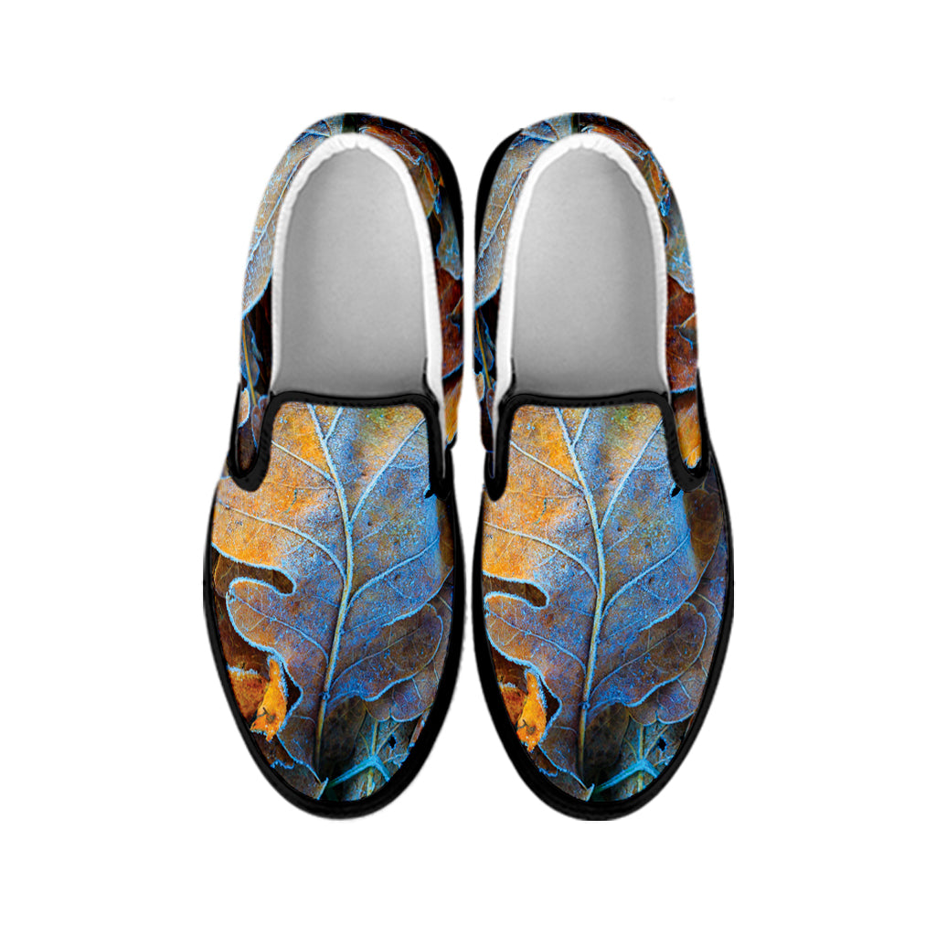 Frozen Oak leaf Print Black Slip On Shoes