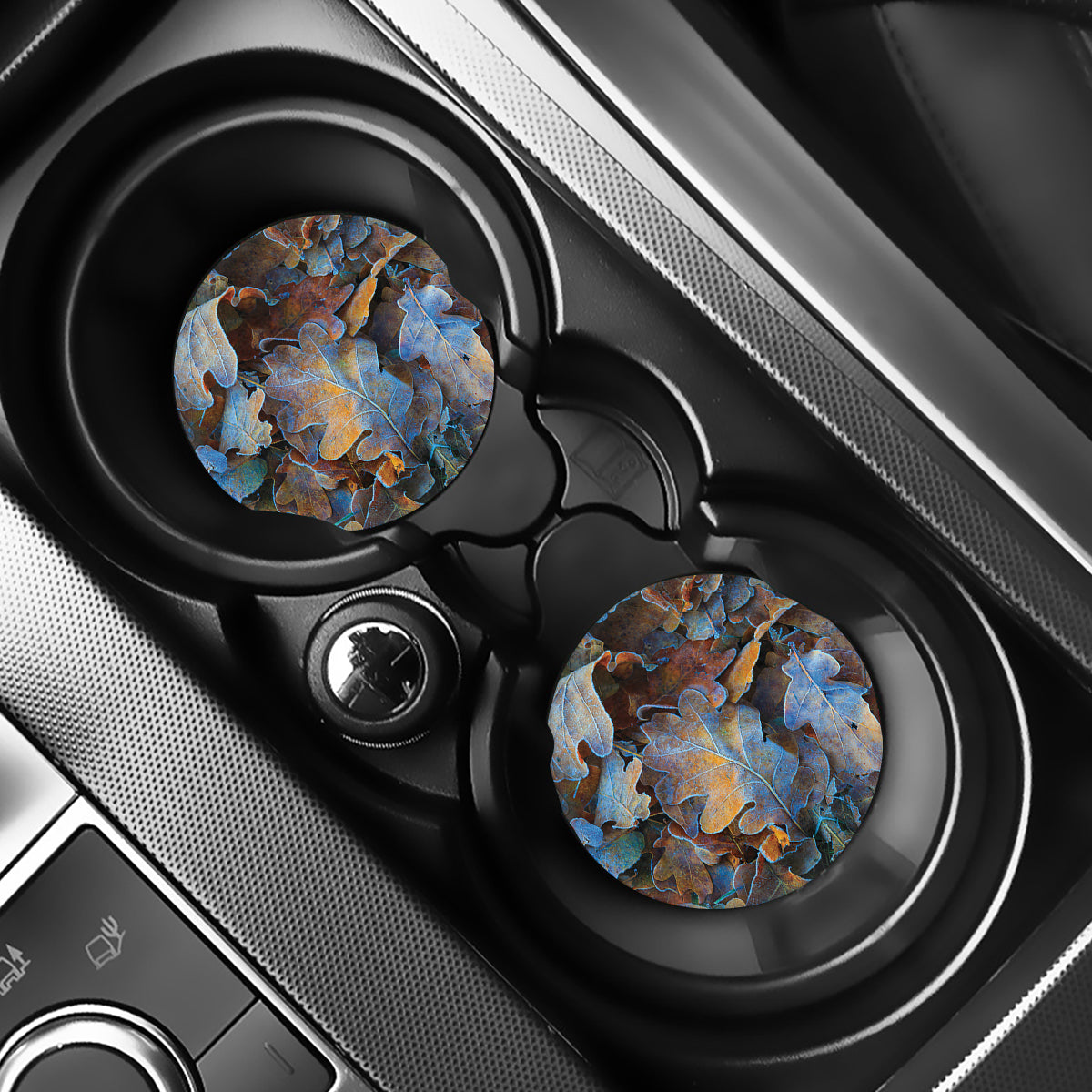Frozen Oak leaf Print Car Coasters