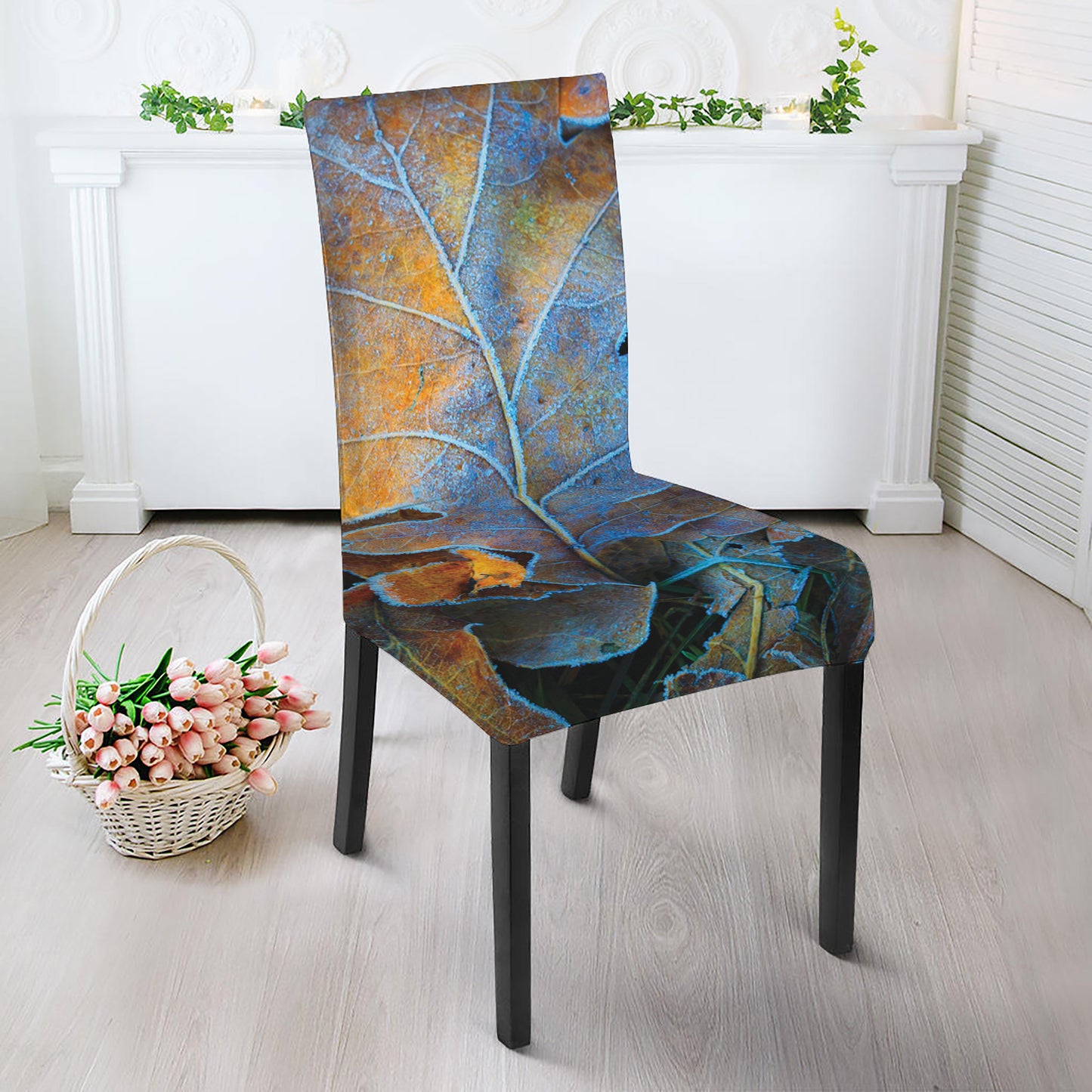 Frozen Oak leaf Print Dining Chair Slipcover