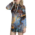 Frozen Oak leaf Print Hoodie Dress
