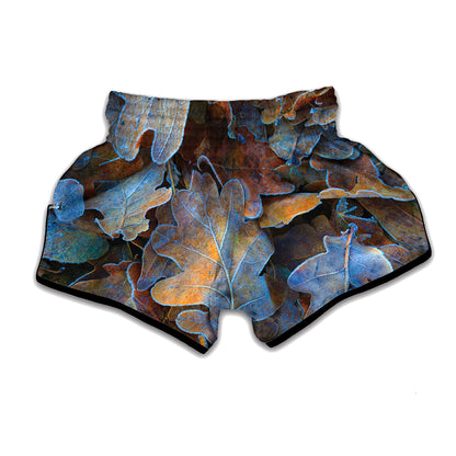 Frozen Oak leaf Print Muay Thai Boxing Shorts