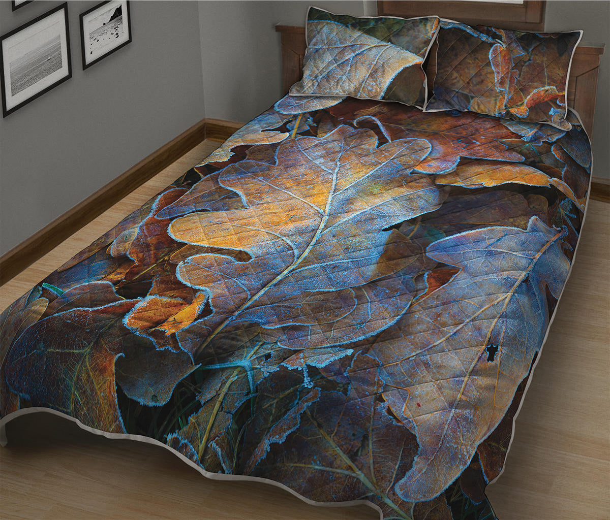 Frozen Oak leaf Print Quilt Bed Set