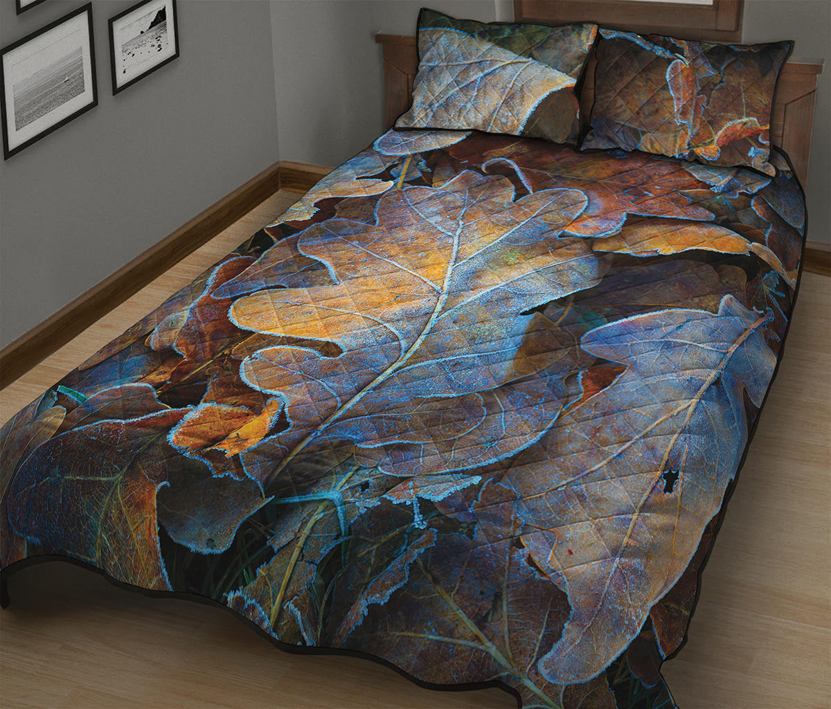 Frozen Oak leaf Print Quilt Bed Set