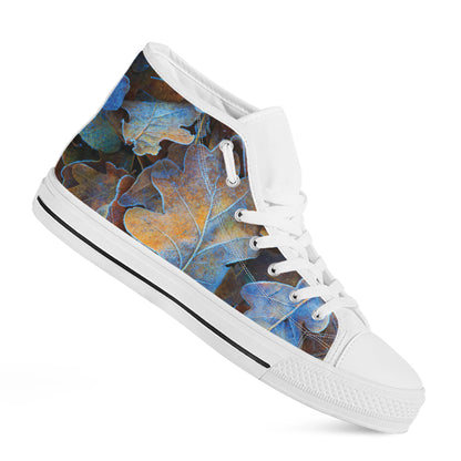 Frozen Oak leaf Print White High Top Shoes