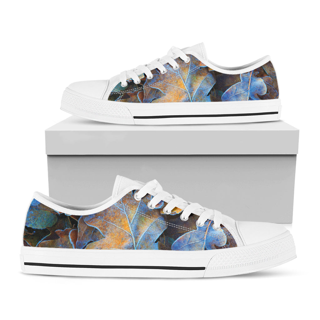 Frozen Oak leaf Print White Low Top Shoes