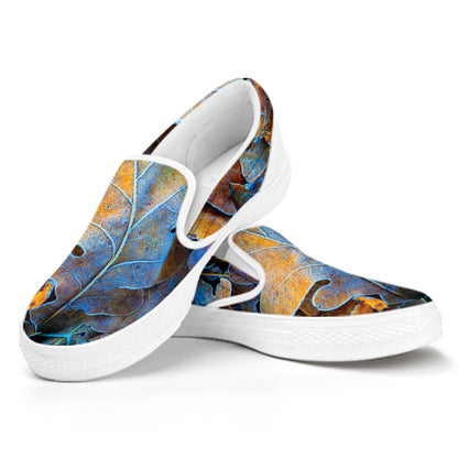 Frozen Oak leaf Print White Slip On Shoes